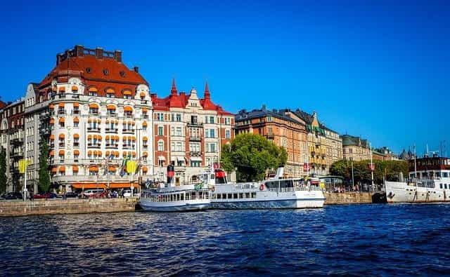 Buildings by the water in Stockholm, Sweden.