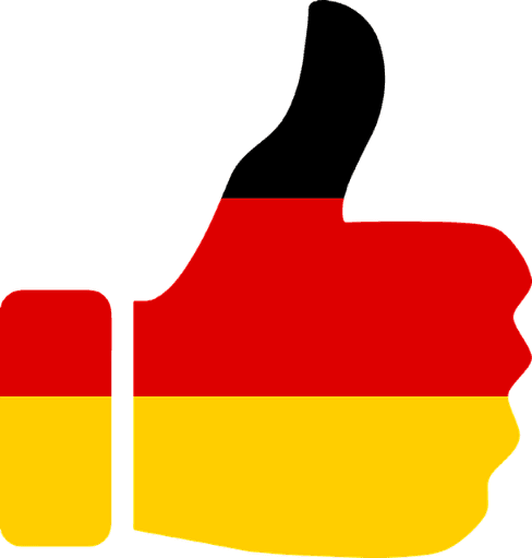 A thumbs up colored in the colors of the German national flag.