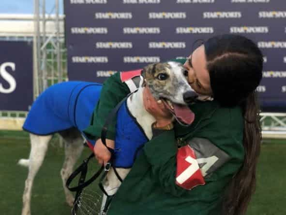 Trainer's assistant Emma Buckley with defending Derby champion Deerjet Sydney.