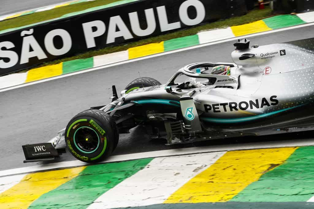 Lewis Hamilton racing at the 2019 Brazilian Grand Prix.