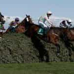 Horses clear a famous spruce fence during the 2019 Grand National.