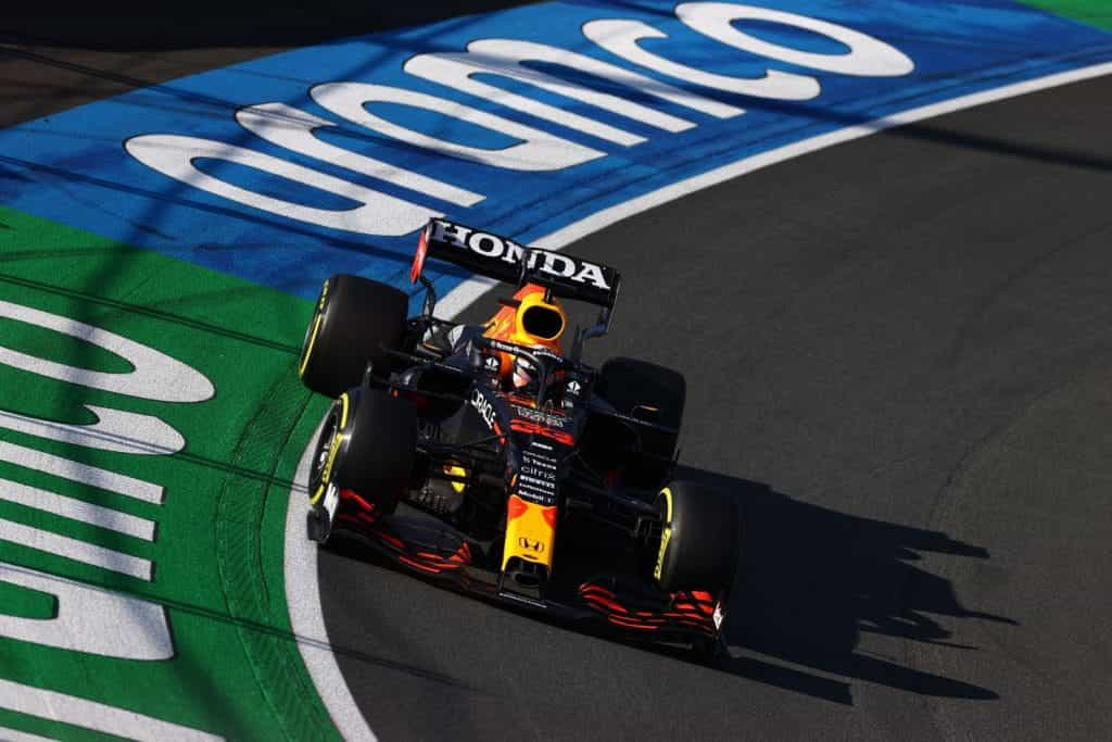 Max Verstappen racing in the 2021 Dutch Grand Prix.