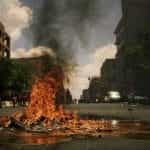 A Fire Burning in the Road as a Part of a Protest in South Africa.