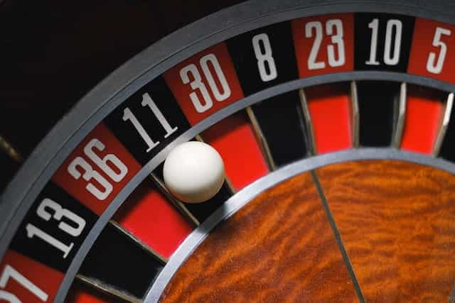 A roulette wheel in a casino.