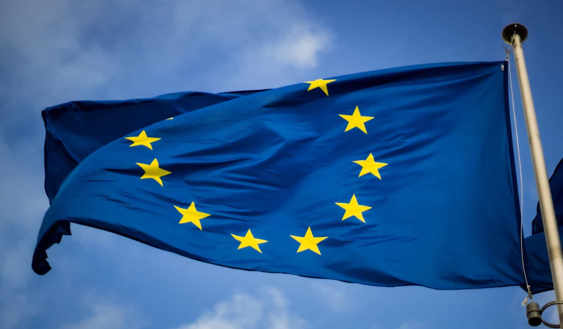 Flag of the European Union in front of the EU Parliament in Brussels.