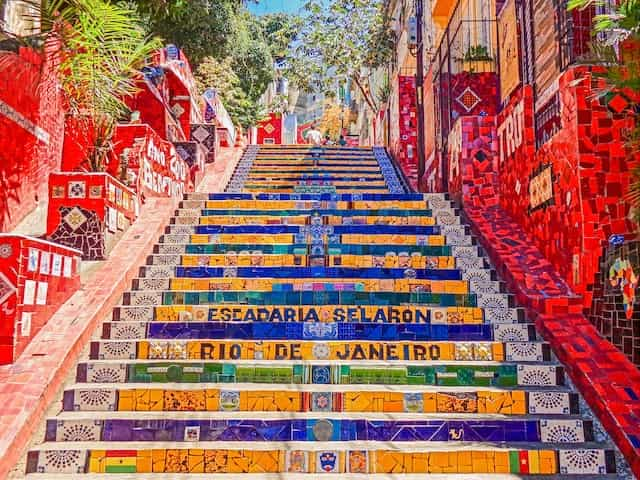 A colorful set of stairs outside in Rio de Janeiro, Brazil.