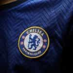 Chelsea FC logo on a football shirt.